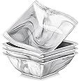 MALACASA 30 OZ Cereal Bowls, Porcelain Kitchen Bowls Set of 4, Square Soup Bowls for Kitchen, Marble Grey Serving Bowls for Dessert, Oatmeal, Soup, Microwave & Dishwasher Safe, Series Flora