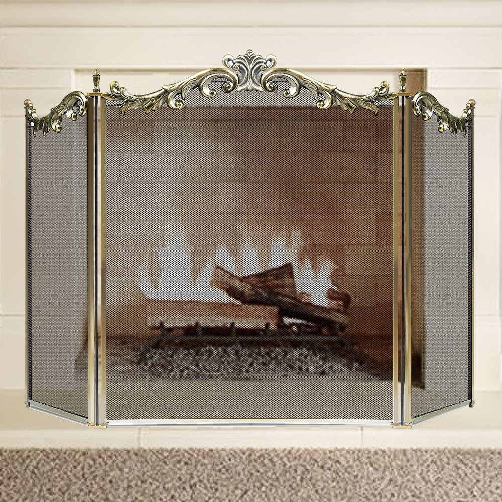Large Floral Fireplace Screen 3 Panel Bronze Wrought Iron Metal Decorative Mesh 607467902030 eBay