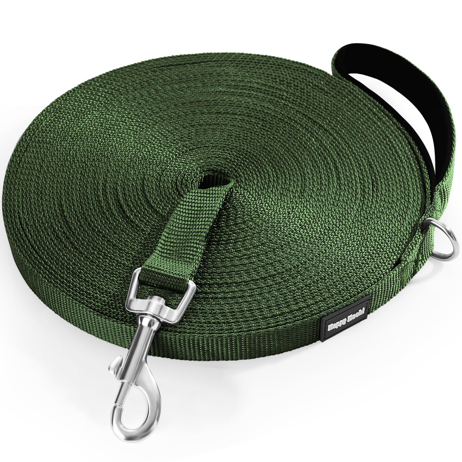 HAPPY HACHI Dog Training Lead, Long Line Nylon Leash for Small Medium Large Dogs Puppy Pets Recall Training, Obedience Tracking, Backyard (Green, 5m/15ft)