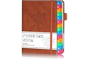 hi!SCI Password Keeper Book with Colorful Alphabetical Tabs, Small Pocket Password Logbook for Seniors, 4.7 x 6.2" Internet Website Address Organizer, Stores 675 Passwords (Sienna)