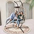 NICESOUL 2 Person Outdoor Double Hanging Chair with Stand, 700lbs Heavy Duty Cushioned Wicker Swing Egg Chairs, Oversized Wide Patio Comfy Egg Hammock Chair for Indoor Porch Backyard, Light Grey