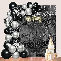 24 Pcs Black Shimmer Wall Backdrop Panels for Party