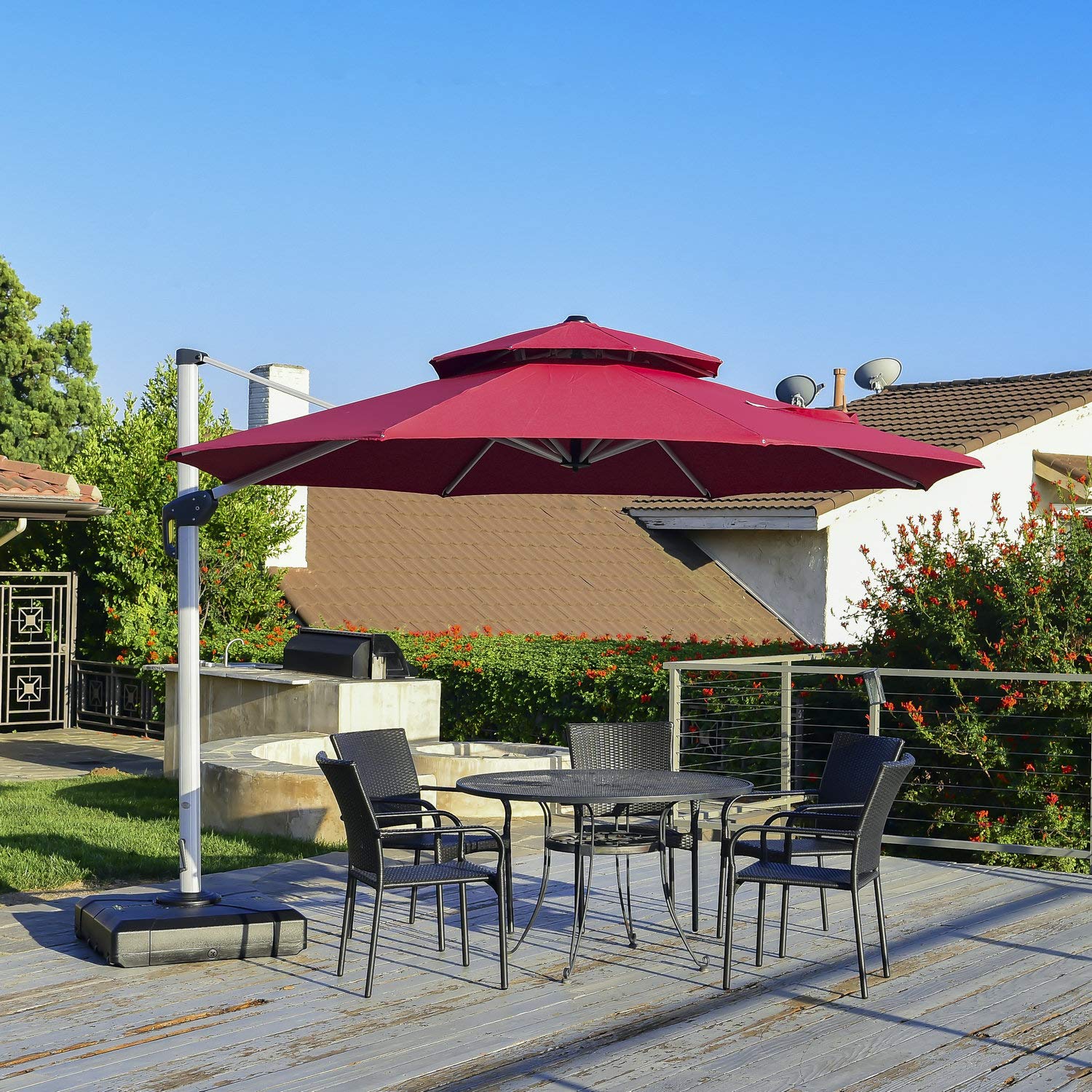 Umbrellas Patio Lawn Garden Black Purple Leaf 10 Feet Double Top Round Deluxe Patio Umbrella Offset Hanging Umbrella Outdoor Market Umbrella Garden Umbrella