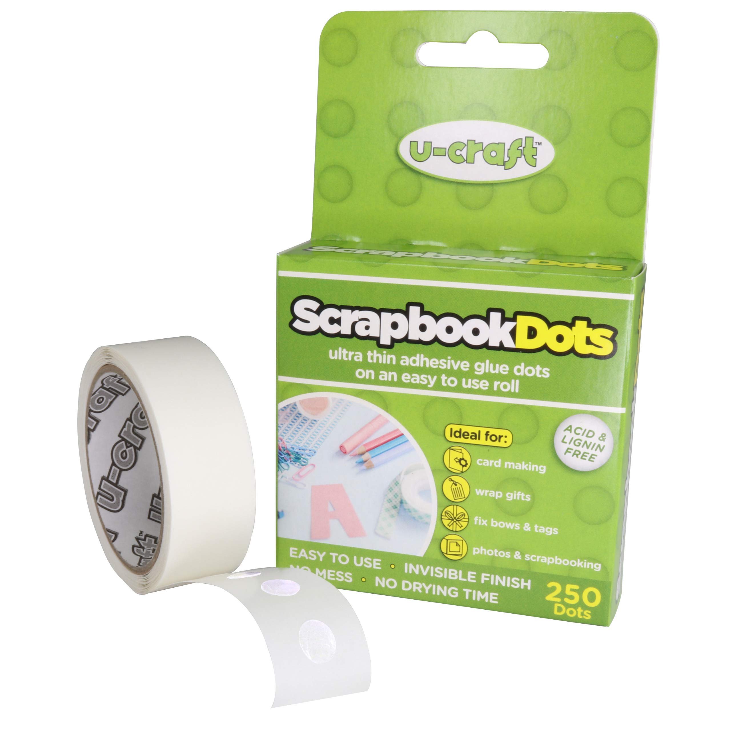KLEBESHOP24 Photo Glue Dots, Double-Sided Permanent Adhesive, for Photo Albums and Crafts, Extra Thin, 10 mm Diameter, 250 Pieces on a Roll
