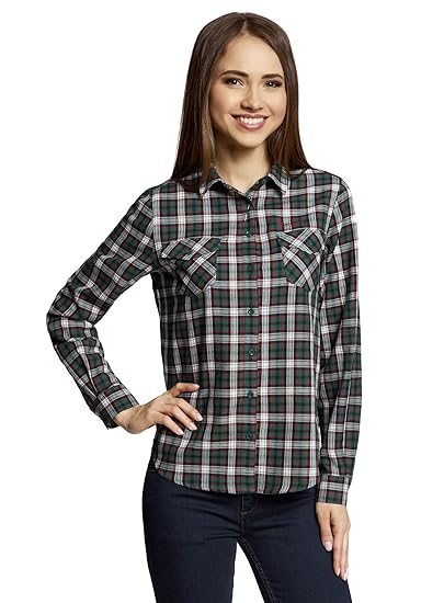 oodji Ultra Damen Karo-Hemd mit Taschen