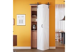 JUJUBON Bifold Barn Door - Pre-Assembled Panels with Sliding Hardware Kit Set, Solid Core Bifold Sliding Barn Doors, Water-Resistant Pre-Finished Bi Fold Barn Door, Easy Assembly, K-Shape, 32" x 84"