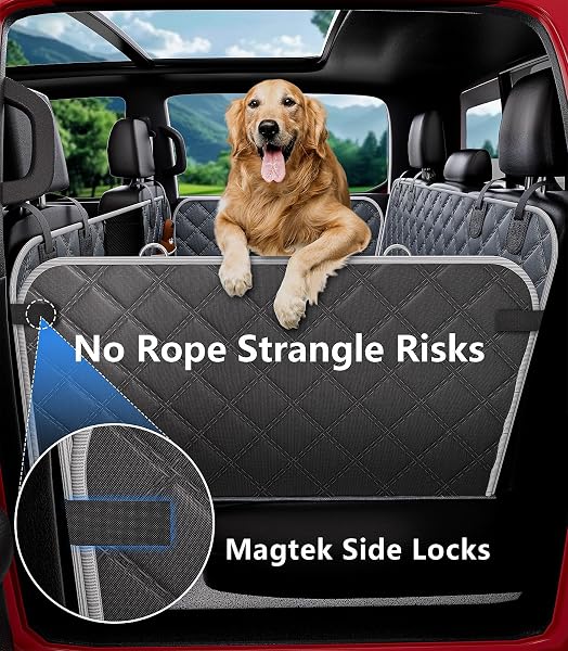 PETGENIE DOG CAR SEAT COVER FOR BACK SEAT 10-LAYER MILITARY-GRADE PROTECTION, HARD BOTTOM DOG HAMMOCK, PET BED EXTENDER FOR DOGS, WATERPROOF SEAT PROTECTOR UNIVERSAL XL SIZE FITS FOR SUV MEDIUM TRUCK