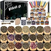 Witchcraft Supplies Kit, 86 PCS Wiccan Supplies and Tools, Include Dried Herbs, Crystal Jars, Colored Candles and Parchments, for Beginners Witches Pagan Altar Decor