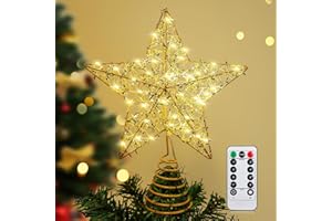 Raxurt Christmas Tree Topper, 40 LED Light USB Christmas Star Tree Topper with Remote Control Decorations for Indoor Home Decor, Star Ornaments with Bright Strip Holiday Decor, 10IN Gold