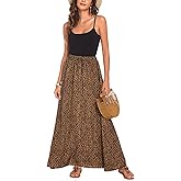 Bluetime Women Flowy Long Skirts Summer Beach Pleated Elastic High Waisted Casual Maxi Skirts