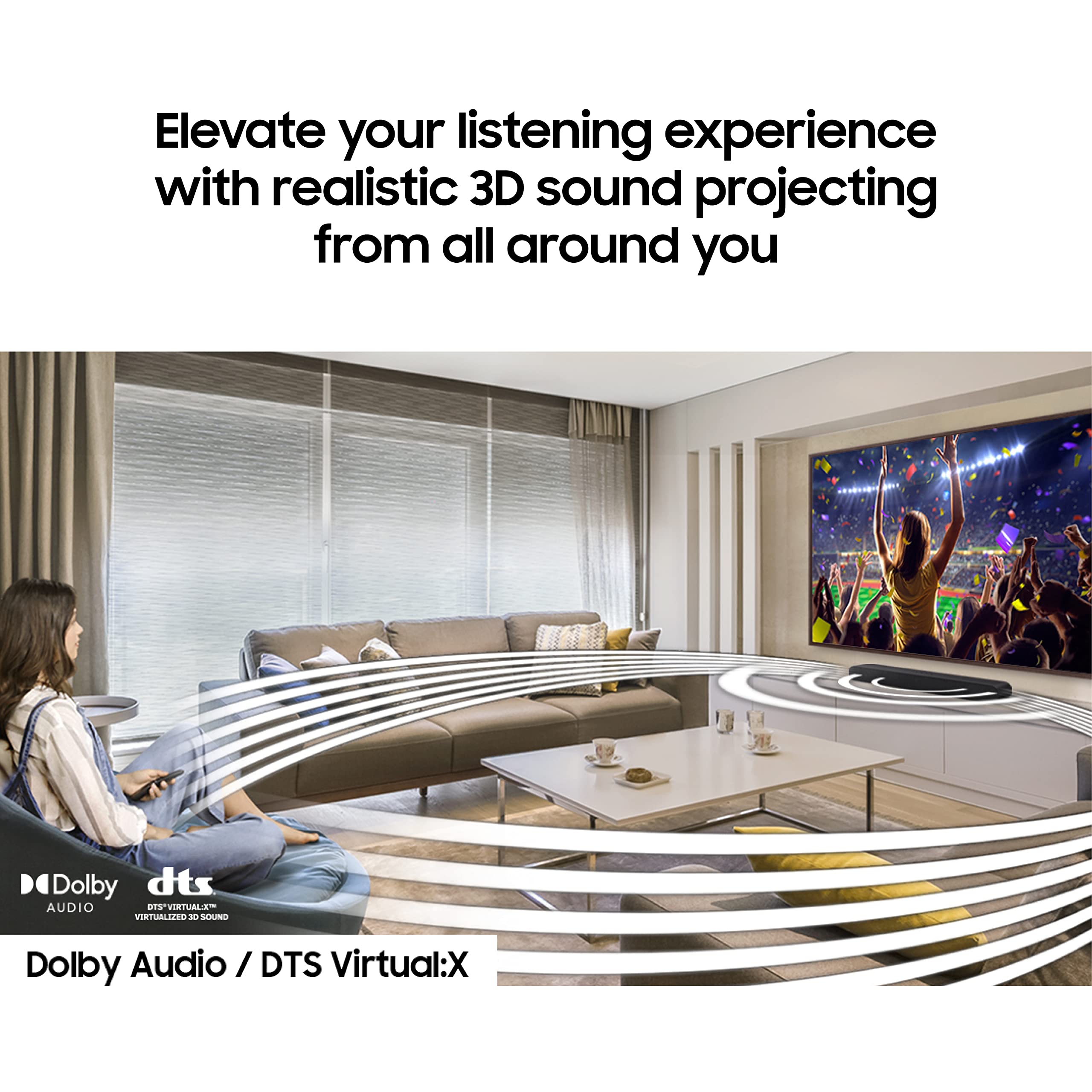 SAMSUNG HW-B57C B-Series 4.1ch Soundbar w/Dolby Audio/DTS Virtual X, Game Mode, Wireless Bluetooth TV Connection, Rear Speaker Kit & Subwoofer Included