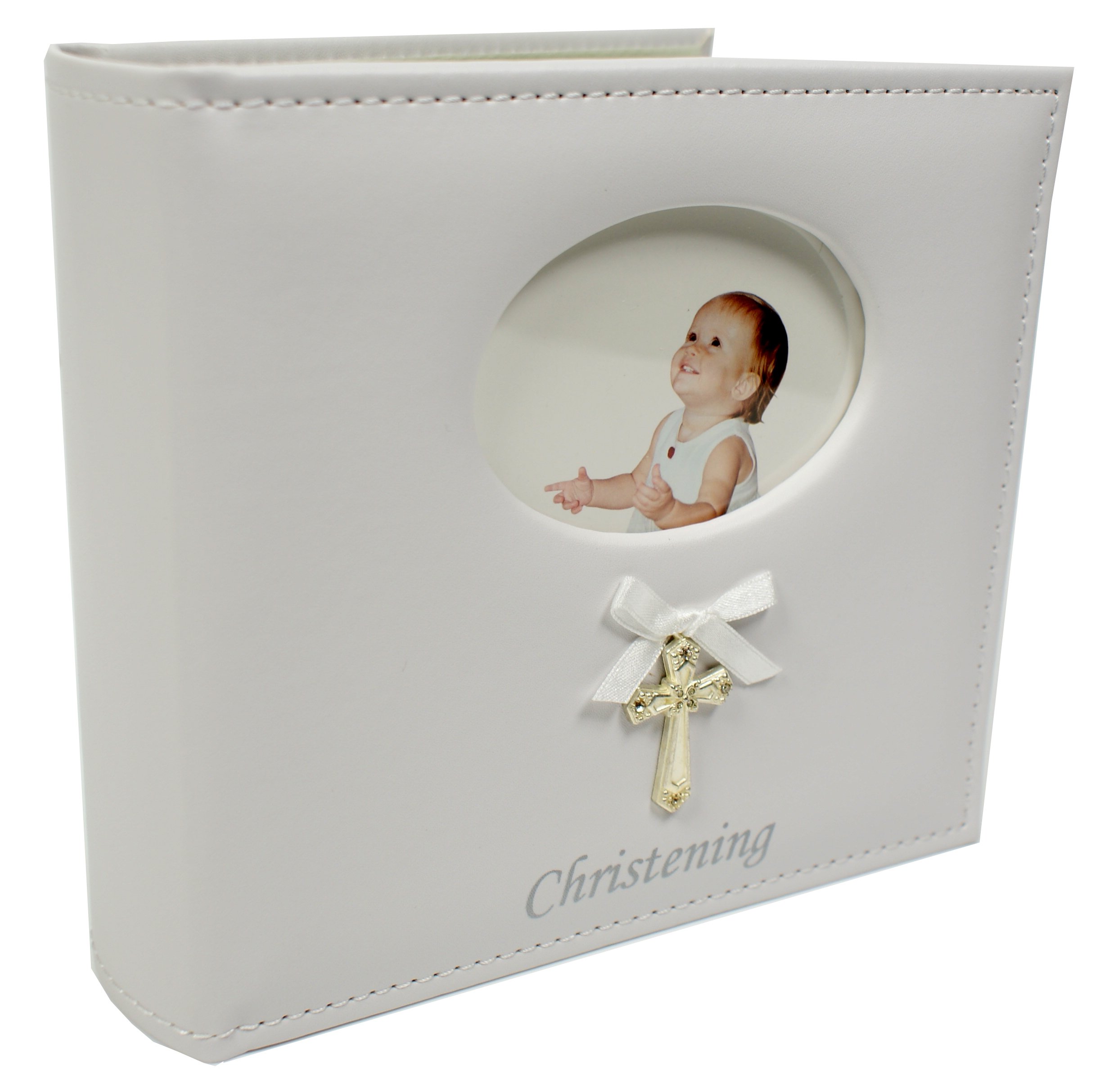 Shudehill Christening Photo Album with Cross and Ribbon Faux Leather