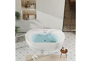 HOMFAN Acrylic Freestanding Bathtubs 71 inch Massage and Air Bubble Jets – Glossy White Soaking Bathtub, Free Standing Bathtub with Heater and Digital Panel, Stand Alone Tub Bathtubs for Bathroom