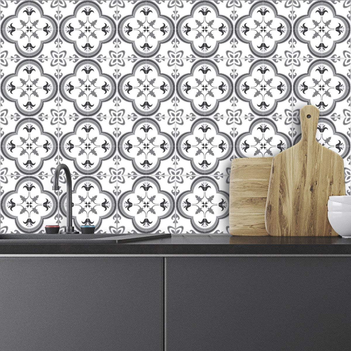 Ambiance Sticker Self-Adhesive Decorative Wall Decal Cement Tile for Bathroom and Kitchen Nuance de Gris Somptueux