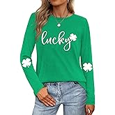 Saint Patricks Day Shirt Women Long Sleeve Green St Patricks Day Shamrock Shirt Irish Lucky Clover Heart Graphic Tee Top