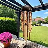 ASTARIN Bamboo Wind Chimes for Outside,Handcrafted Wooden Wind Chimes for Outside with Coconut Crown, Floral Burned Design Bamboo Windchimes for Garden,Yard,Home(44 Inch) (FSC Certified)