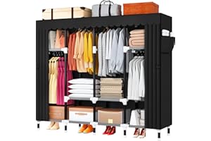 KEKIWE Portable Closet, 69 Inch Wardrobe Closet for Hanging Clothes with 4 Hanging Rods, 8 Storage Shelves, Side Pockets, Strong and Durable 25mm Metal Tube, Quick and Easy to Assembly, Black