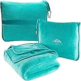 BlueHills Premium Soft Travel Blanket Pillow Airplane Blanket Packed in Soft Bag Pillowcase with Hand Luggage Belt and Backpack Clip, Compact Pack Large Warm for Any Travel (Teal Green T006)
