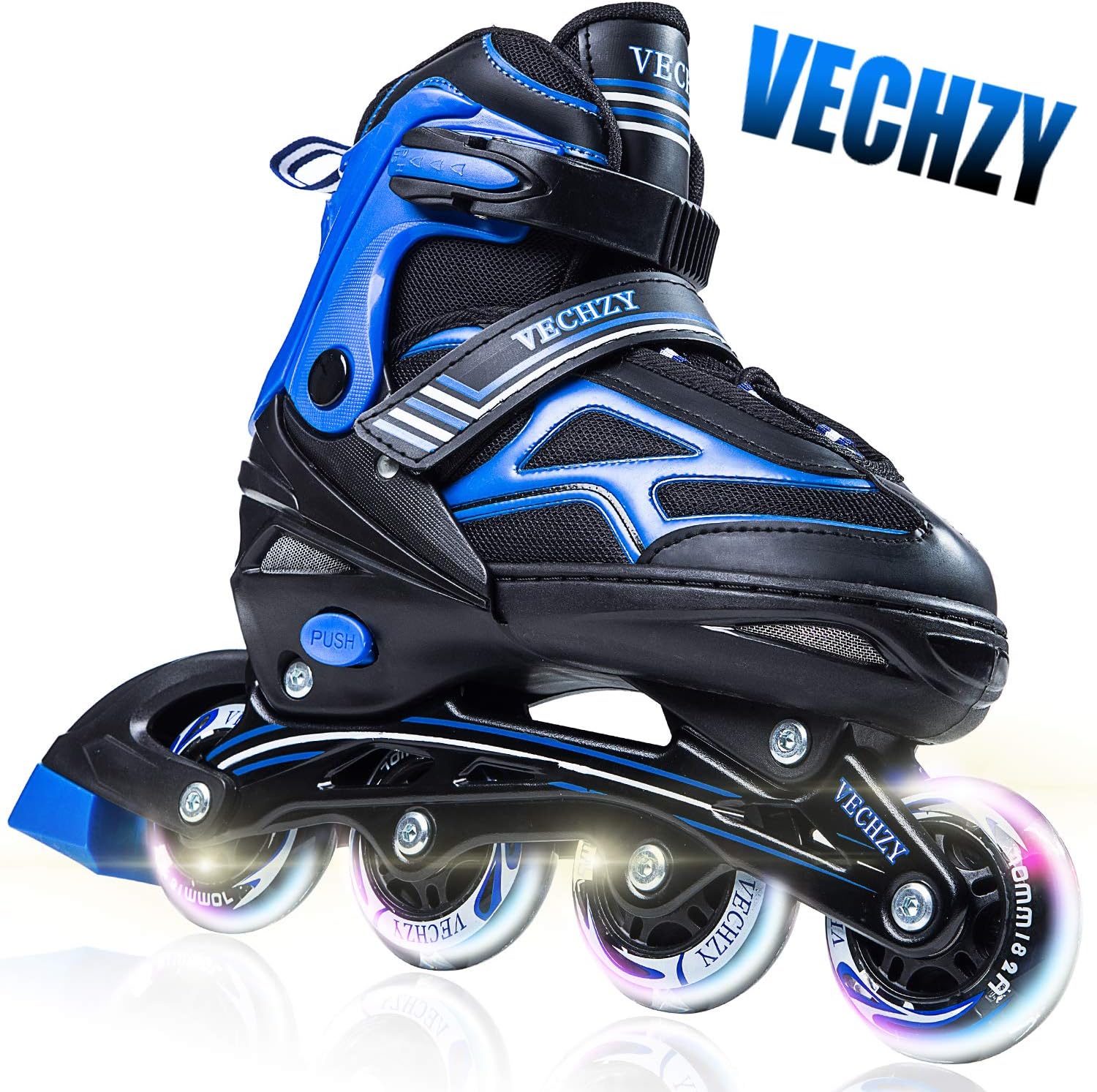 VECHZY Comfortable Adjustable Inline Skates with Light up Wheels, Beginner Illuminating Roller Skates for Kids, Women and Men