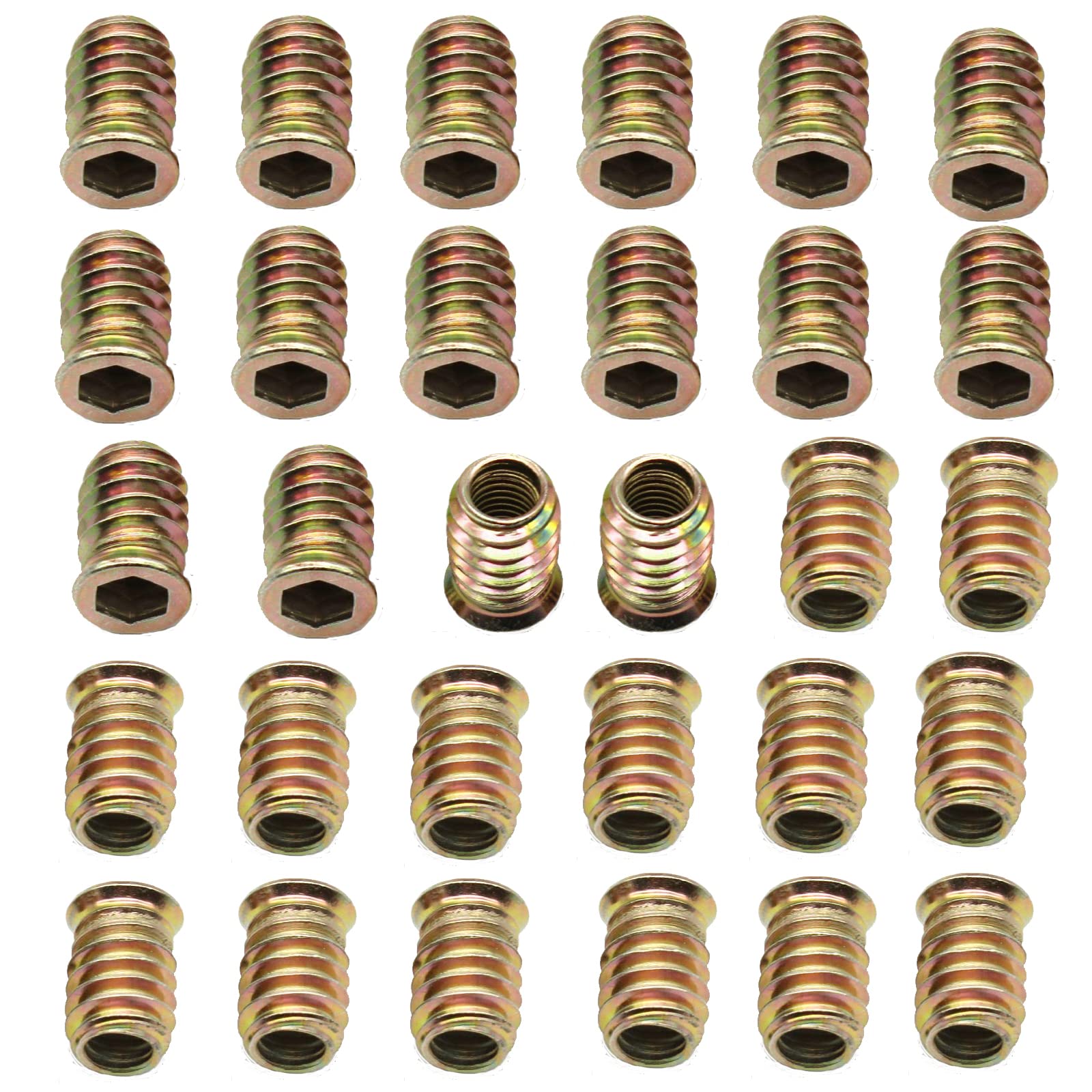 YiYFiT 30Pcs M8x20mm Furniture Threaded Insert Nuts,Carbon Steel Zinc Plated Threaded Bolt Fastener Interface Hex Socket Drive Threaded Insert Nuts for Wood Furniture