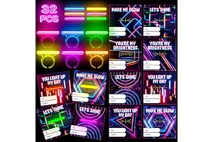 Thuodo 32 Packs Valentine Day Glow in the Dark LED Light Up Sticks Rings Fun Party Favors for Kids Birthday Decorations School Classroom Prizes Surprise Toys and Novelty Gifts Supplies