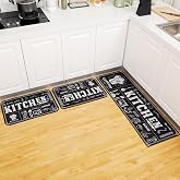Sinmoe 3 Piece Kitchen Rug Set, Black Non Slip Anti Fatigue Mat, 15.7 x 47.2, 15.7 x 23.6