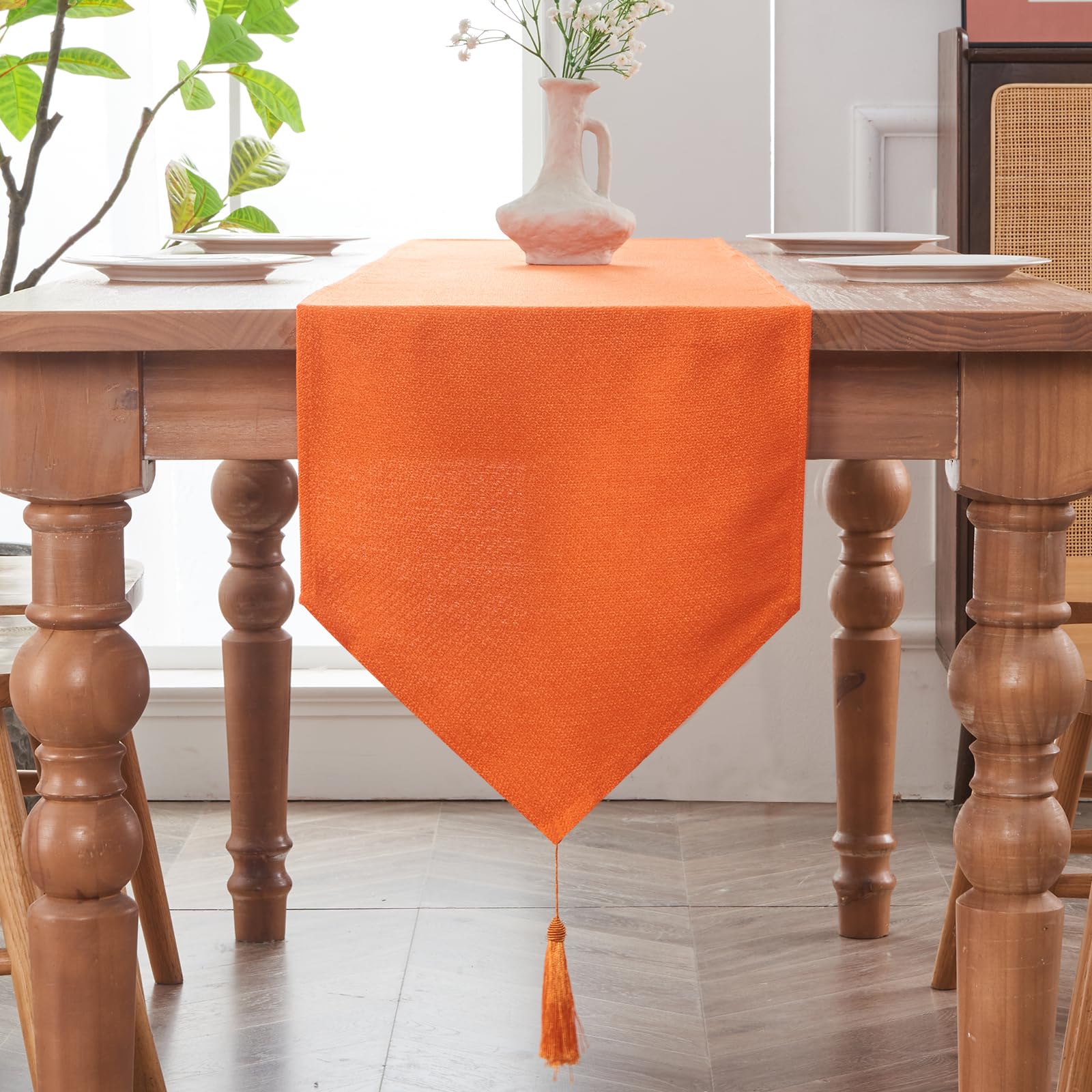 BALCONY & FALCON Jacquard Linen Table Runner Tassel Table Runners Dresser Scarf for Autumn Fall Halloween Thanksgiving Party