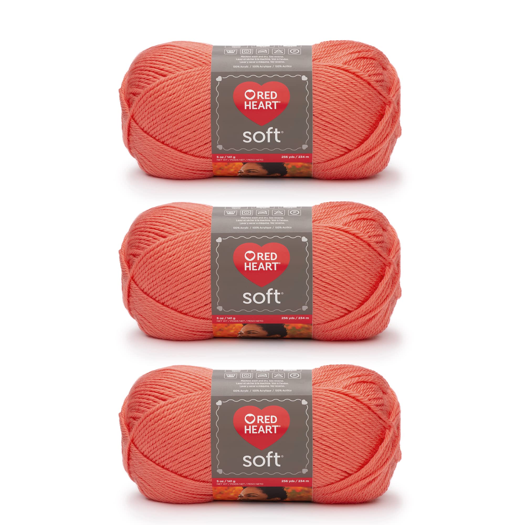 Red Heart Soft Coral Yarn - 3 Pack of 141g/5oz - Acrylic - 4 Medium (Worsted) - 256 Yards - Knitting, Crocheting & Crafts