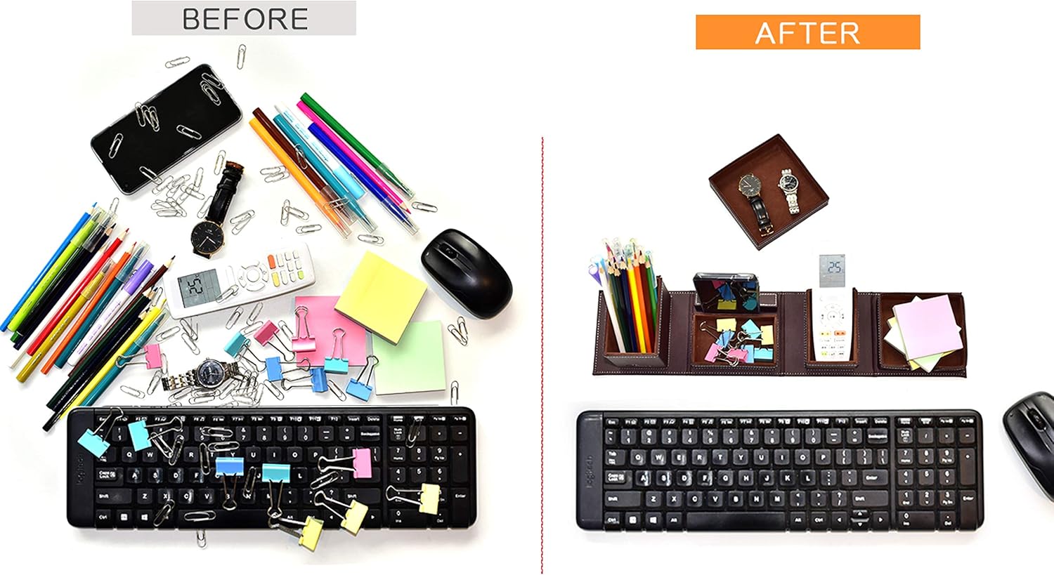 Leather Office Supplies, Desk Organizer Storage Boxes and Accessories, Desktop Storage for Business Cards/Stationery/Pens/Pencils/Mobile Phones(Brown) : Office Products
