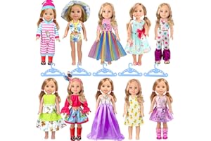 WONDOLL 10-Sets Doll-Clothes for American-14-inch-Dolls - Compatible with 14.5-inch-Dolls Handmade Clothes and Outfits Accessories Christmas Birthday Gift for Little Girl