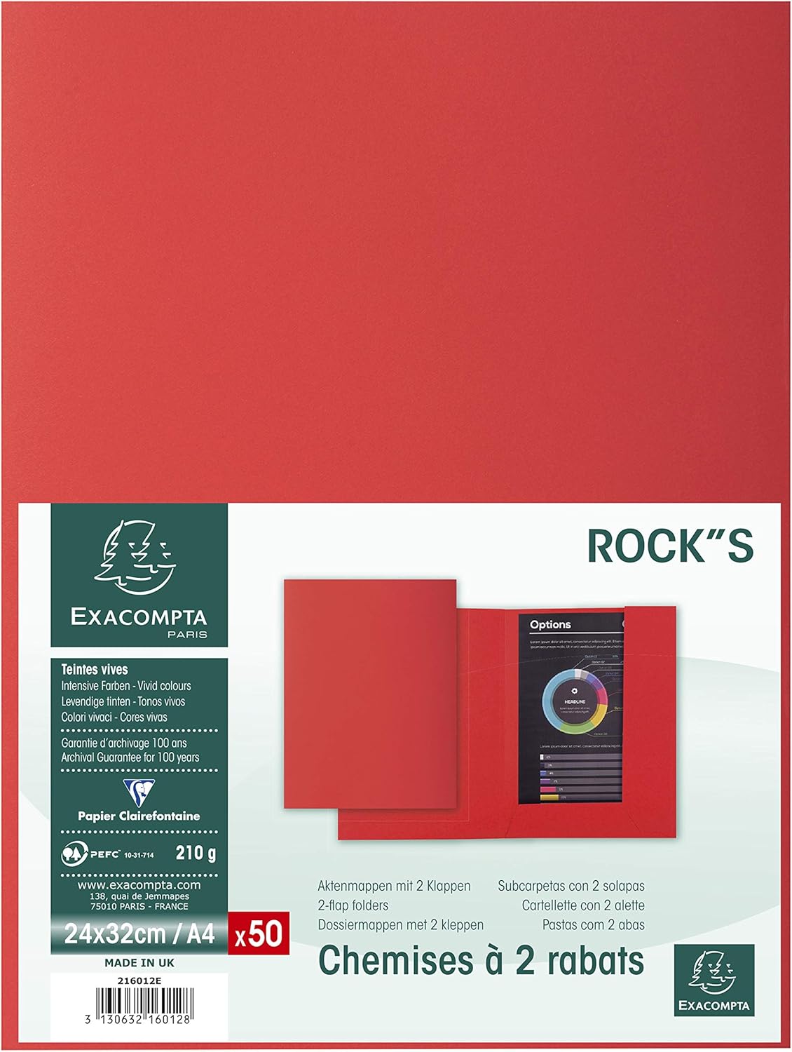 Exacompta, Ref 216012E, Rocks Collection, 2-Flap Folders, 240 x 320mm in Size, Suitable for A4 Documents, 210gsm Material