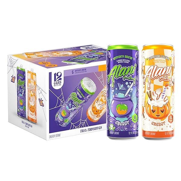 ALANI NU VARIETY PACK – WITCH’S BREW & PUMPKIN CREAM SUGAR FREE, LOW CALORIE ENERGY DRINKS, 200MG CAFFEINE, ANTIOXIDANTS, BIOTIN B VITAMINS, ZERO SUGAR, 15 CALORIES OR LESS, 12 FL OZ CANS (12 PACK)