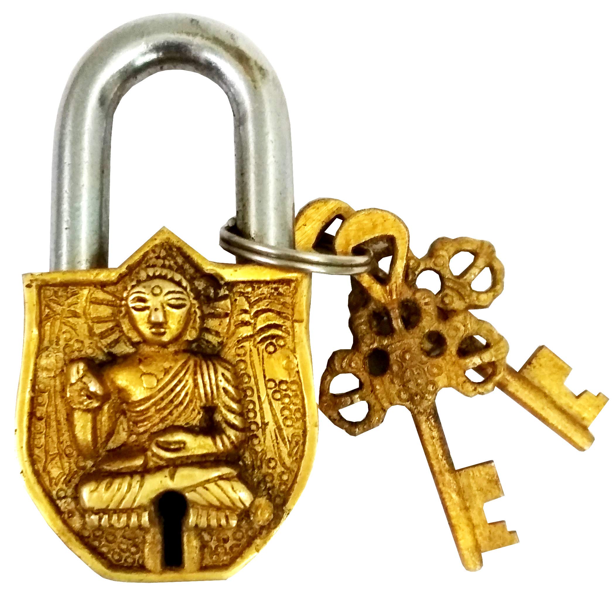 Purpledip Brass Padlock: Gautam Buddha (11758)
