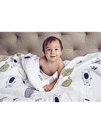 Organic Muslin Baby Toddler Blanket - 100% Hypoallergenic Cotton Bed Blankets - Cuddle Bears by Clover & Sage