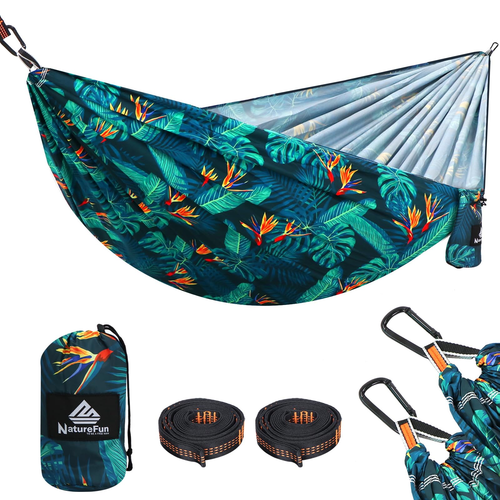 NATUREFUN Ultra-Light Travel Camping Hammock | 300kg Load Capacity,Breathable,Quick-drying Portable Hammock(275 x140cm) | 2 x Premium Carabiners,2 x Nylon Slings Included | Outdoor Indoor Garden