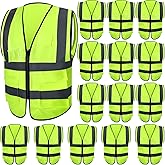 JaGely 15 Pack Reflective Safety Vests with Pockets and Zipper Construction Work High Visibility Vest for Men Women(X-Large,Fluorescent Green)