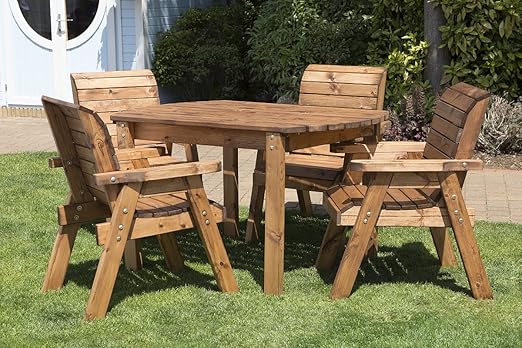 HGG Wooden Garden Table and 4 Chairs Dining Set - Outdoor Patio Solid