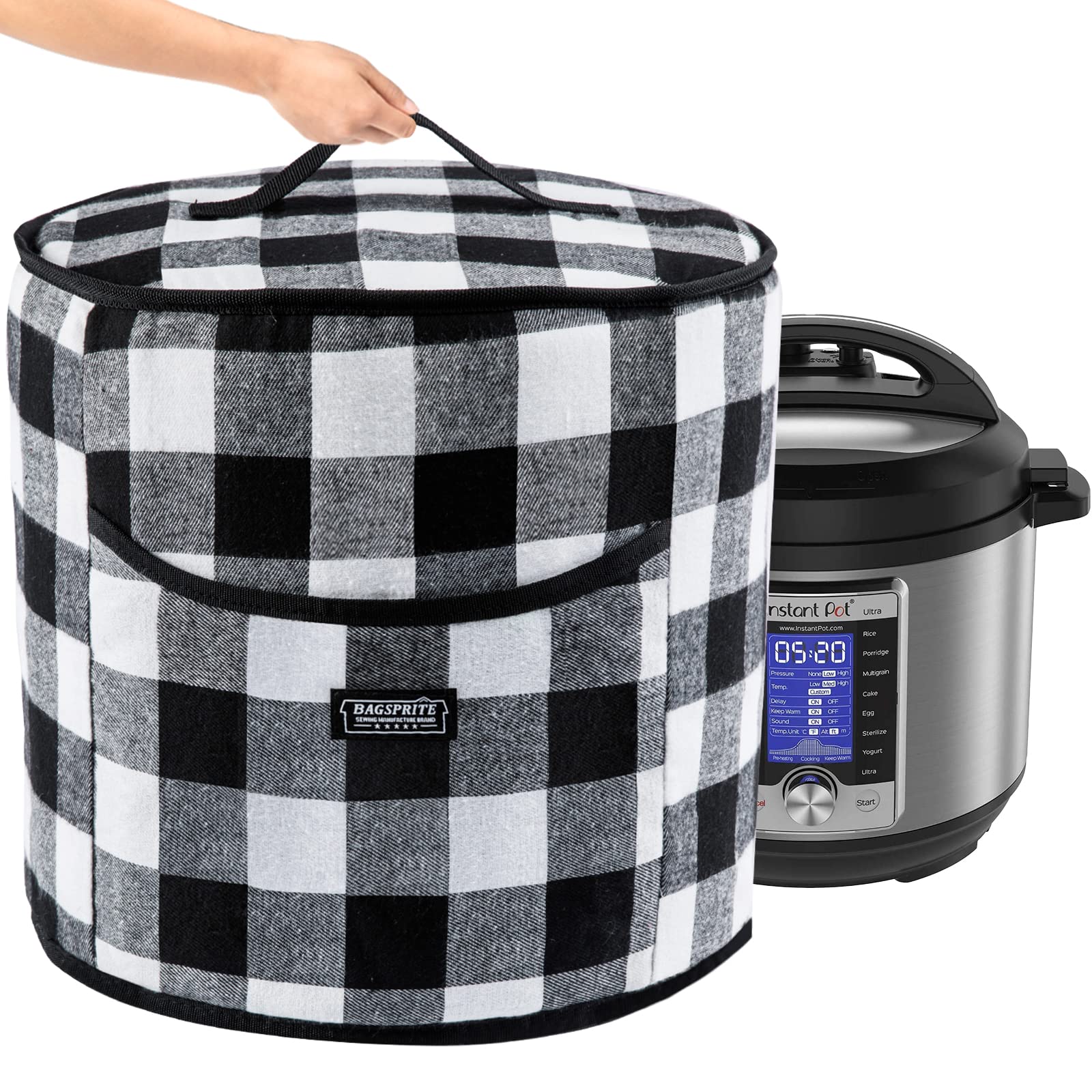 BAGSPRITE Dust Protection for Instant Pot 6 Quart Device Covers - Insulated Pressure Cooker Cover with Pockets for Kitchen Instant Pot Accessories - Instant Cover Buffalo Check