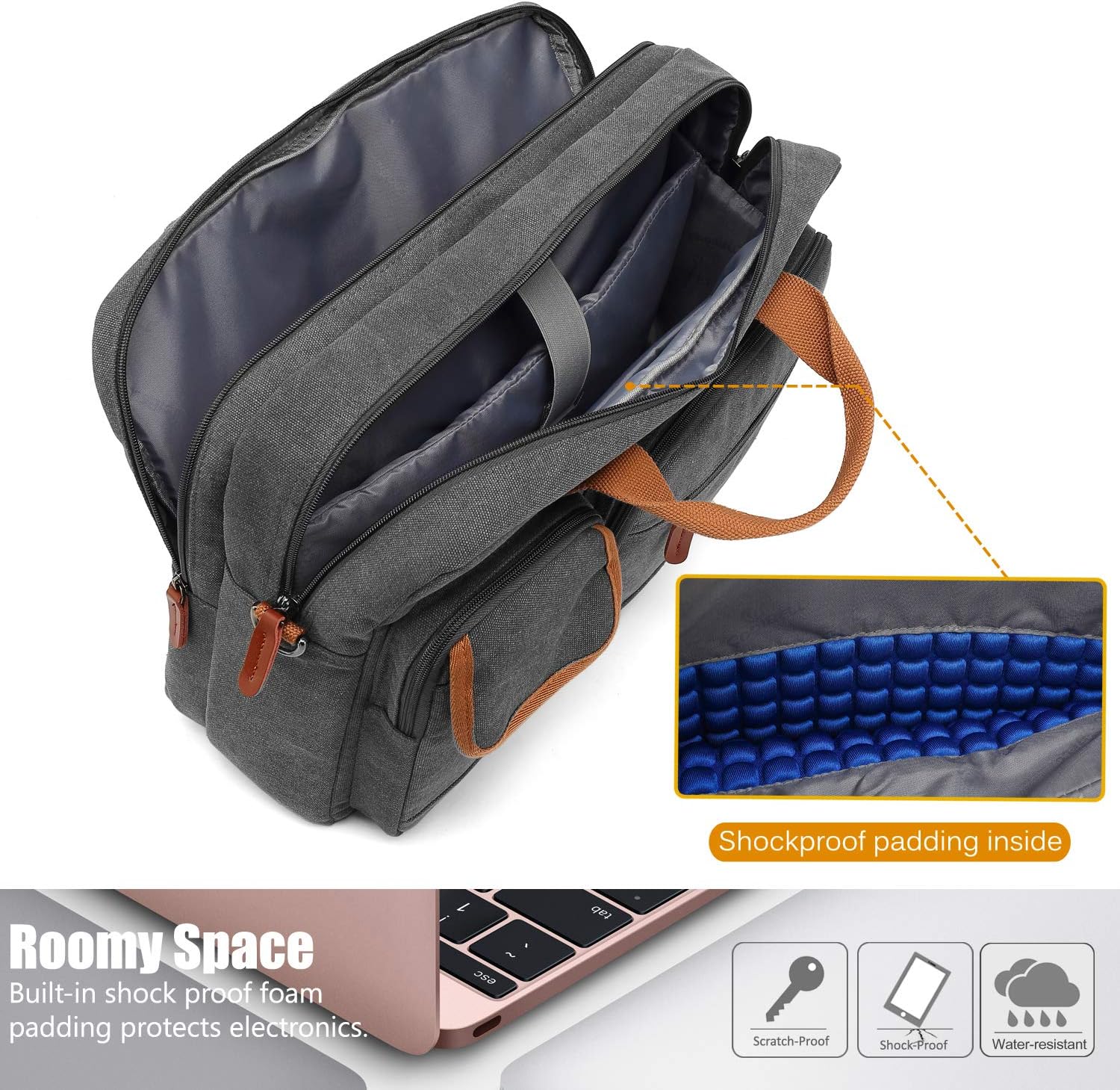 CoolBELL 15.6 Inch Laptop Bag Canvas Briefcase Protective Messenger Bag Shoulder Bag for Laptop/Ultrabook/Tablet/Men/Women/Business (Canvas Dark Grey): Computers & Accessories
