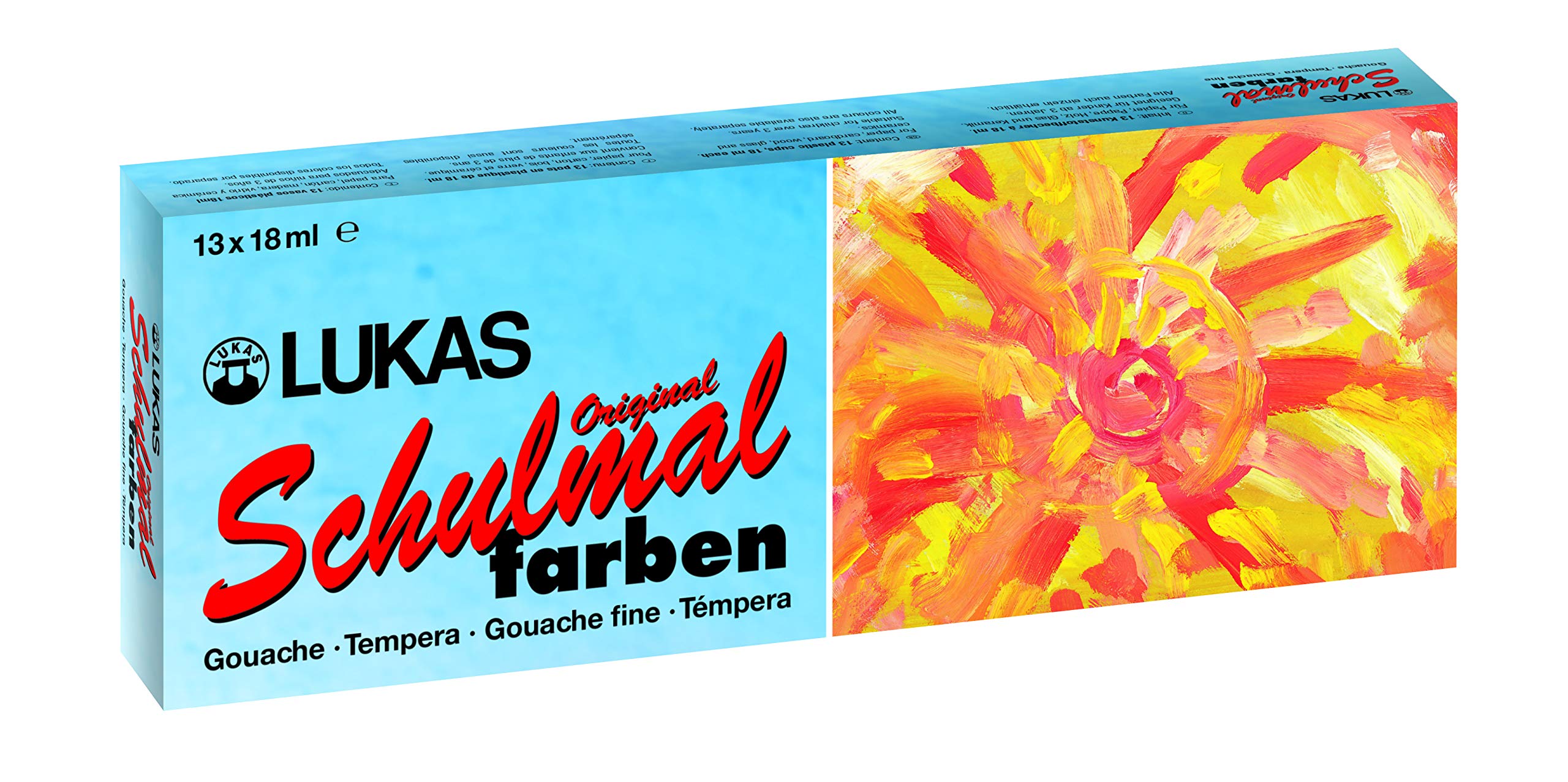 LUKAS Nerchau 109813 School Paint, Base and Additional Colours, Set of 13, 18 ml