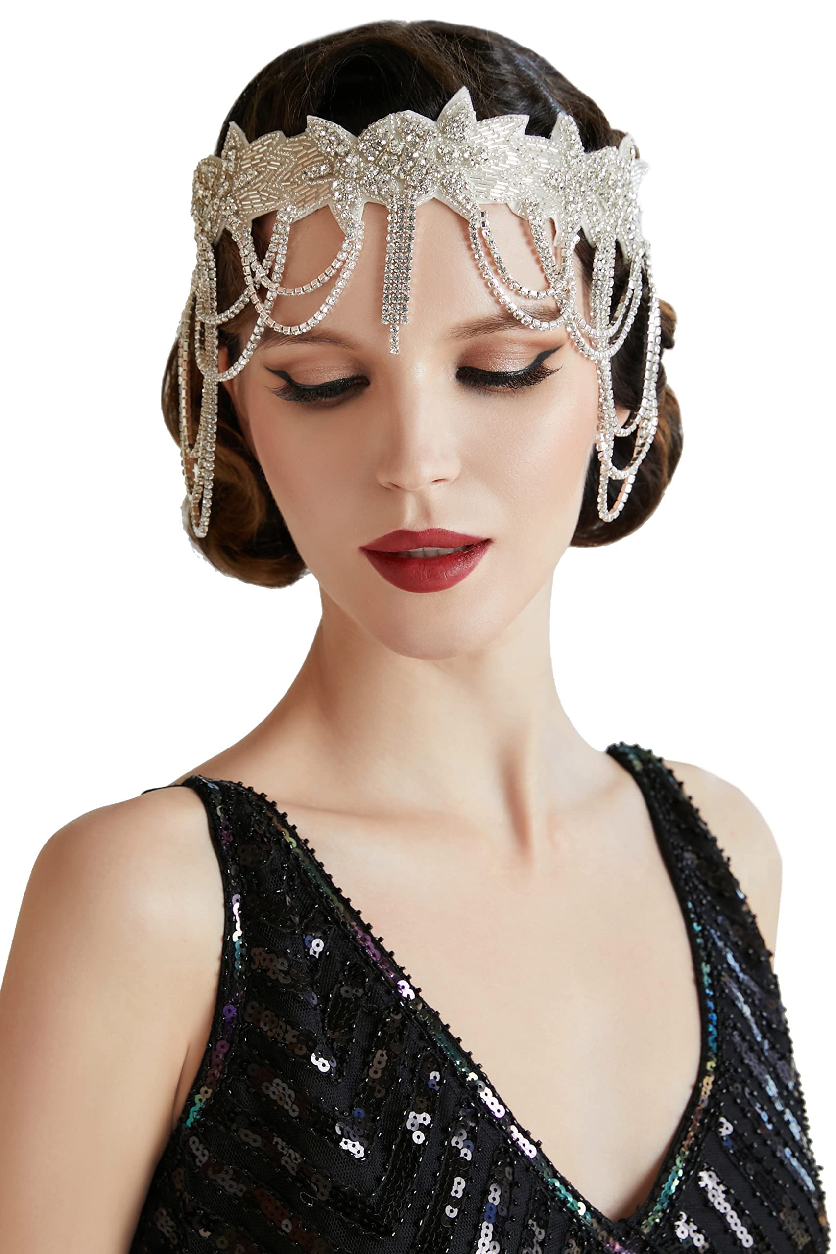Photo 1 of BABEYOND 1920s Flapper Headpiece Roaring 20s Headband Great Gatsby Headband Chain for Women Vintage Hair Accessory1052134167
1052134167
