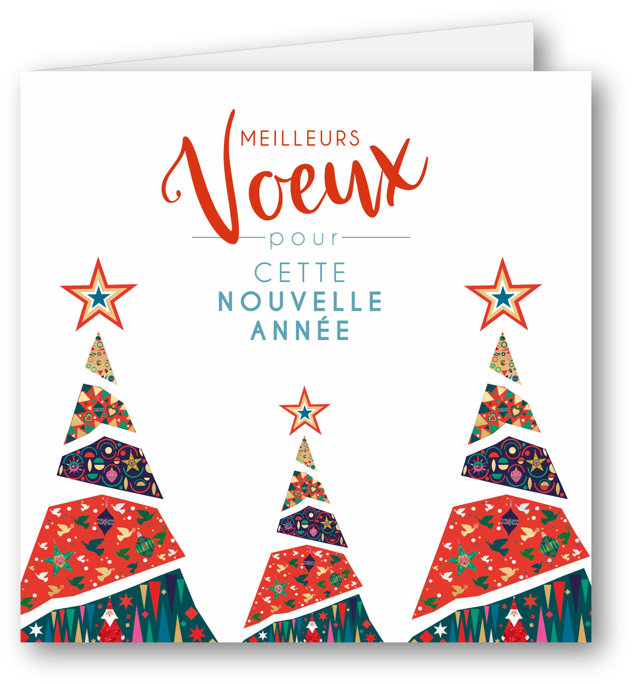 Editions Cely Happy New Year 2025 - Pack of 5 Professional Greeting Cards - Notebook Size 15 x 15 cm - with Envelopes - Pro Quality (White 908)