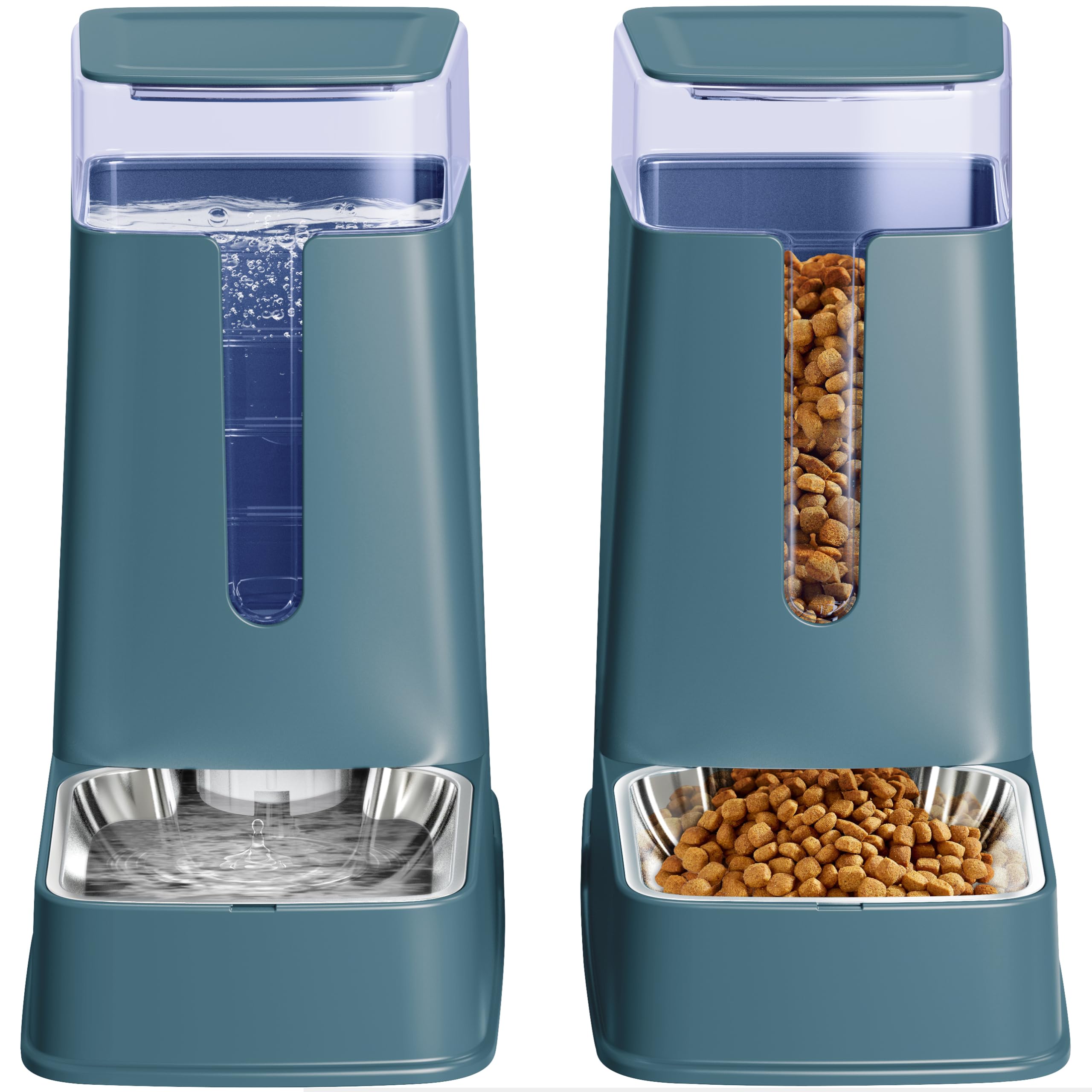 Photo 1 of **NEEDS CAP** Cat Food Dispenser and Cat Water Dispenser Set with Stainless Steel Bowls Gravity Dog Feeder for Small Medium Big Cat Dog Pet Puppy Kitten, 1 Gallon x 2