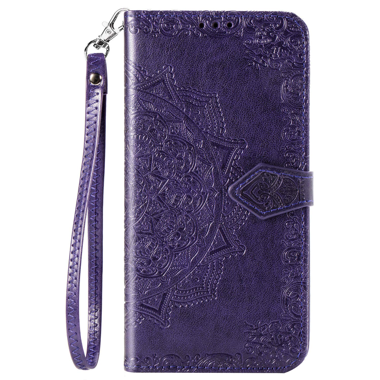 Sony Xperia L4 Case, Shockproof Embossed Mandala PU Leather Flip Folio Wallet Protective Case [Magnetic Closure] [Card Holder] [Wrist Strap] Soft TPU Bumper for Sony Xperia L4 Phone Cover, Purple