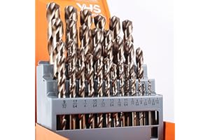 YOHANSEN 29Pcs Cobalt Drill Bit Set (1/16''-1/2''), M35 High-Speed Steel, Twist Jobber Length for Hardened Metal, Stainless Steel, Cast Iron, Wood, and Plastics, with Metal Index Storage Box