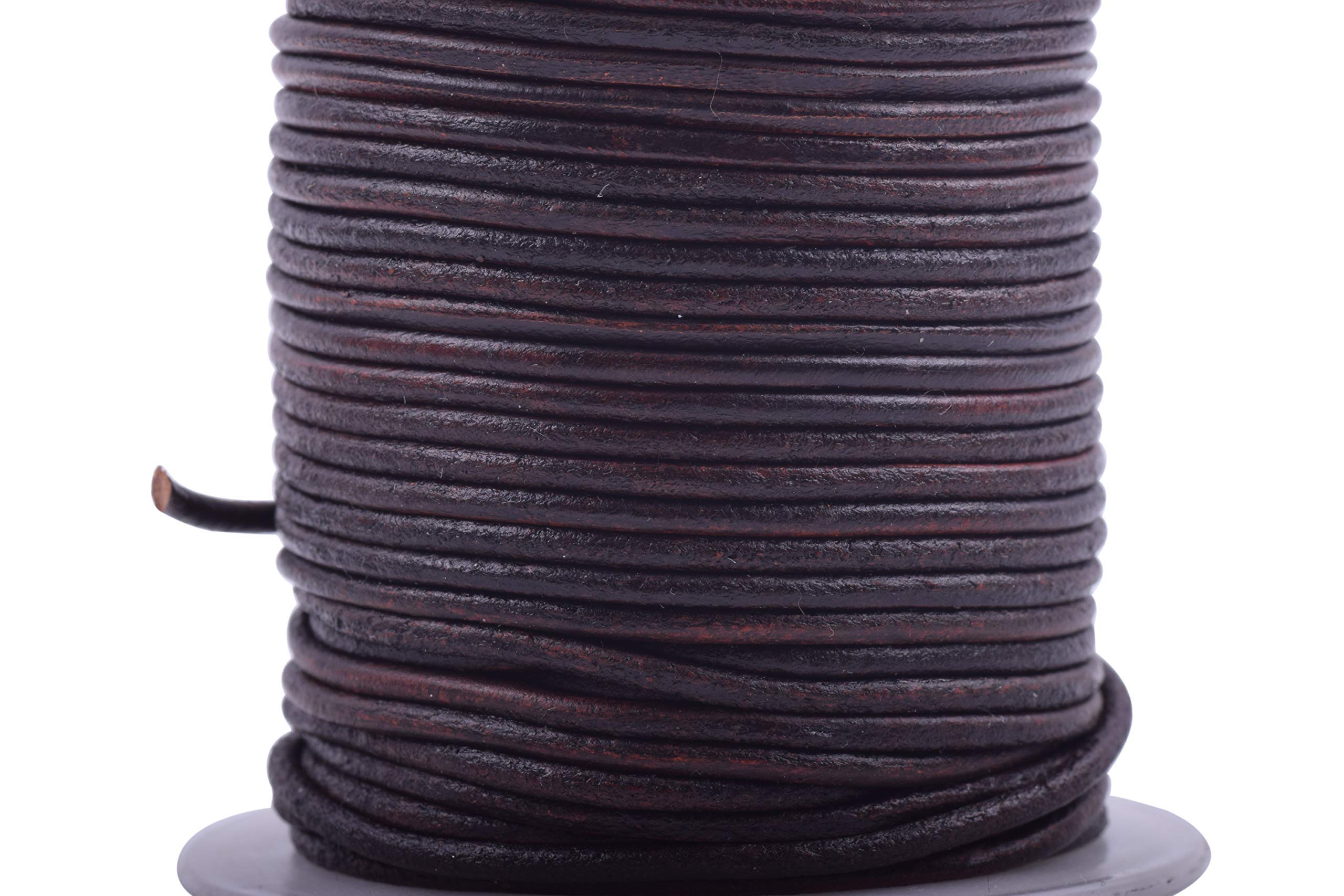 KONMAY 1 Roll 22.75 Meters 2.0mm Rich Brown Round Real Leather Cord for Jewellery Making and Crafting