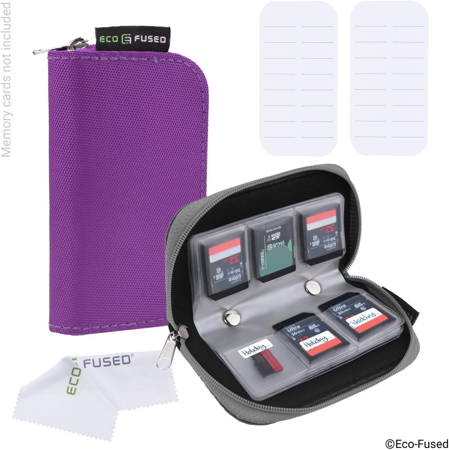 Eco-Fused Memory Card Carrying Case, Suitable for SDHC and SD Cards, 8 Pages and 22 Slots