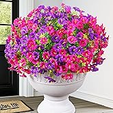MARTINE MALL 12 Bundles Look Real Artificial Flowers for Outdoors, Realistic Fake Outdoor Flowers, UV Resistant Silk Petunia Flowers for Outside Faux Flowers Plants for Outdoor Porch, Purple+Fuchsia