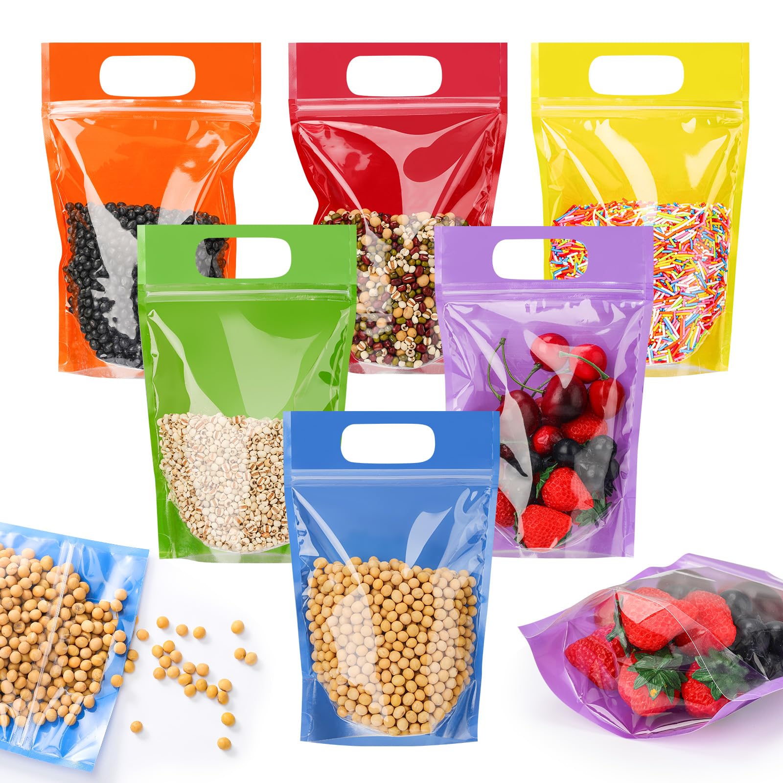 Photo 1 of Sinload 30 Pcs Plastic Gift Bag Bulk 5.5 x 8.7 Inch Resealable Party Goodie Bag with Clear Window Color Favor Pouch with Handle for Home Birthday Wedding Party Candy Gift Wrap Supply(Clear)