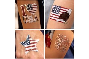 24 Patriotic Temporary Tattoos | 4th of July Party Supplies | USA Party Favors and Fourth of July Party Decorations | Metallic American Flag Red White and Blue Fake Tattoos | By John & Judy